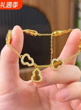 古法沙金葫芦手链女轻奢小众精致红玛瑙福禄手饰女款送女友礼物