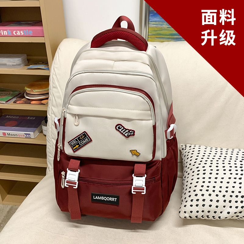 学生书包女大容量初中生高中生大学生旅行背包新款撞色防水双肩包