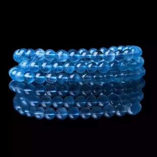 海蓝宝石手链素面手链蓝色宝石蓝水晶珠子手串女海宝蓝