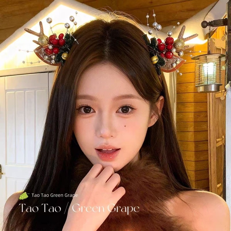 圣诞发夹麋鹿鹿角夹子少女cos头饰发饰可爱侧边顶夹拍照装扮花朵