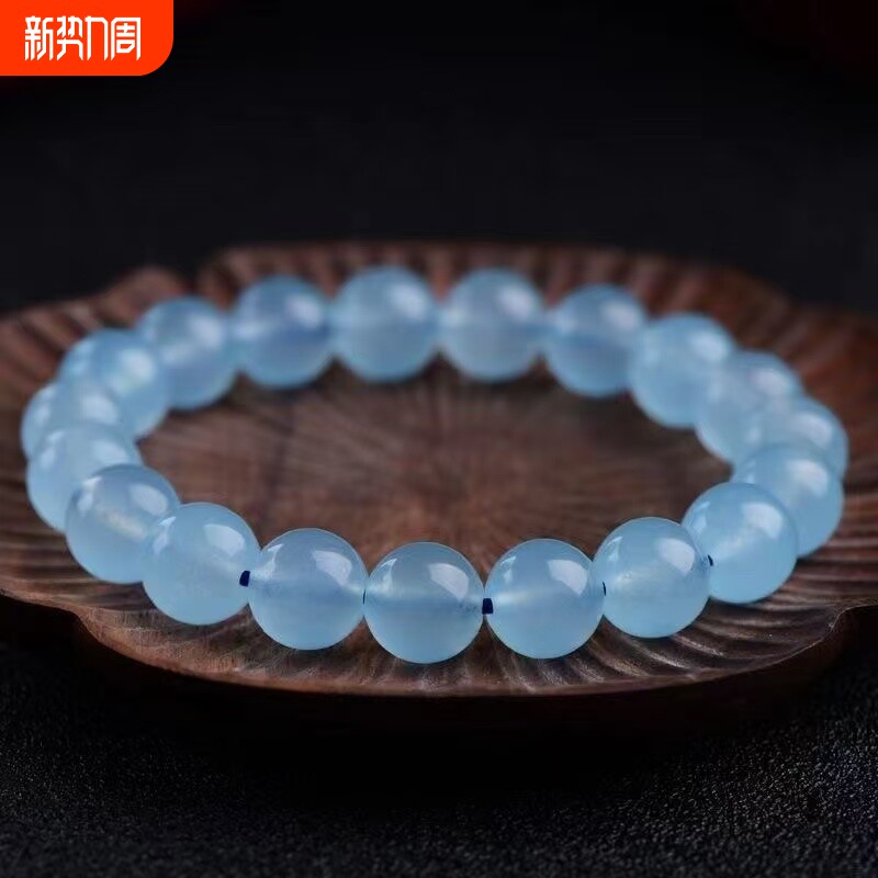 爆款仿冰种海蓝宝手链手串冰透种水晶蓝色蓝宝石珠子收藏级老矿