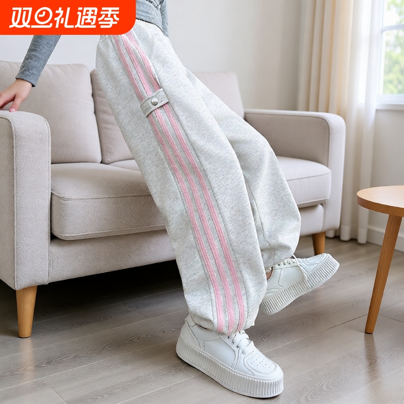女童裤子秋冬季2025新款女大童休闲裤卫裤儿童阔腿裤加绒运动长裤