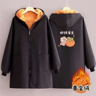 加绒罩衣女厨房围裙外穿冬季 保暖外套工作服防水防风耐脏黑色防污