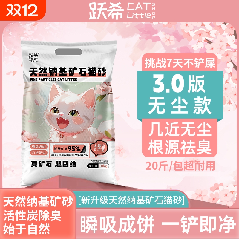 天然钠基矿石猫砂10斤低尘矿砂活性炭除臭吸水结团矿石膨润土猫砂
