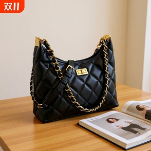 夏菱格链条单肩斜挎包 2025新款 伊布古奇2025新款 小香风托特包女式