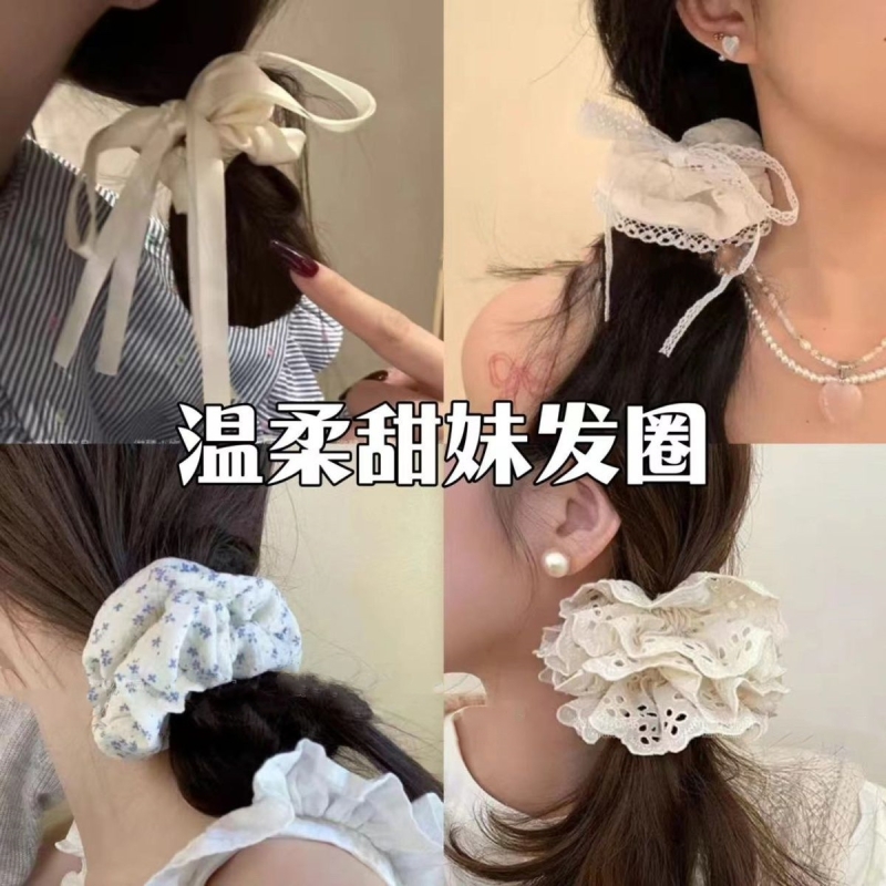 韩系甜美蝴蝶结大肠发圈2025新款头绳少女心气质发绳半扎马尾发饰