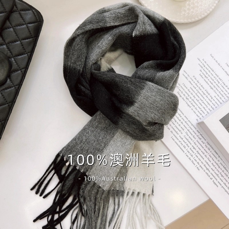 精选澳洲wool纯羊毛格纹围巾英伦经典男女通用情侣款冬季保暖围脖