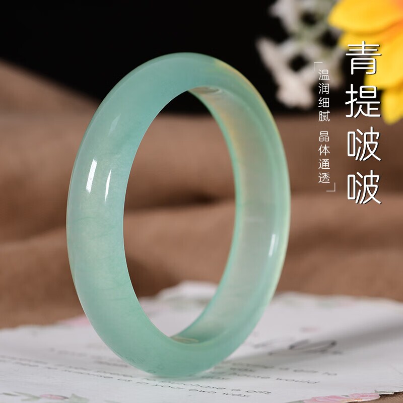 正品玉手镯翡翠色浅绿真玉石镯子少女学生清新国风玉镯湖水绿证书