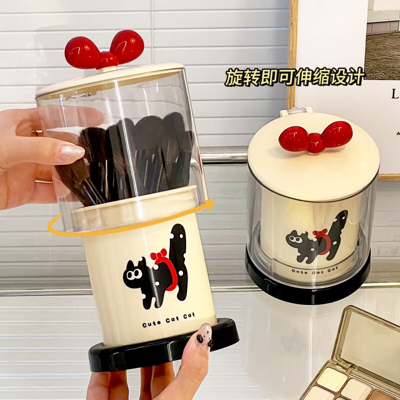 可爱化妆刷收纳筒防尘伸缩升降梳妆台面收纳盒眉笔刷子口红置物架