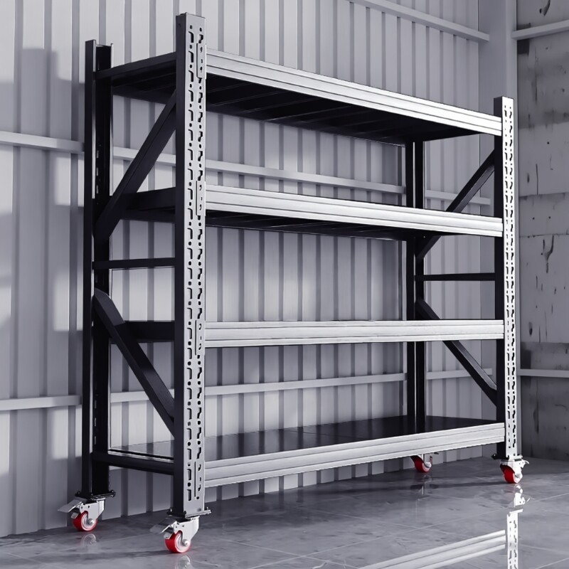 仓储货架家用可移动带轮置物架展示架仓库储物架带组装承重卡扣