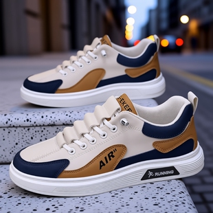 新男鞋秋冬2025新款男士皮面板鞋男小白鞋休闲运动鞋加绒鞋子圆头