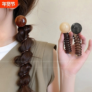 复古简约泡泡辫头绳女2025新款高端电话线发圈扎马尾编发神器头饰