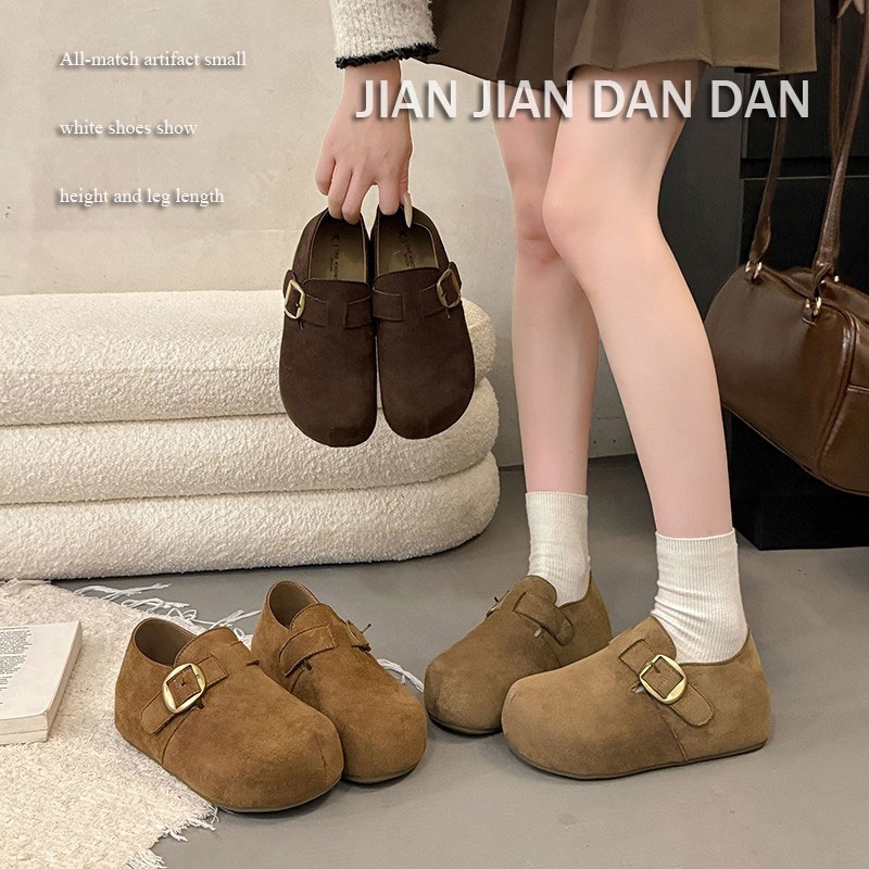 内增高5cm勃肯鞋女2025秋冬新款爆款一脚蹬单鞋加绒磨砂毛绒平底