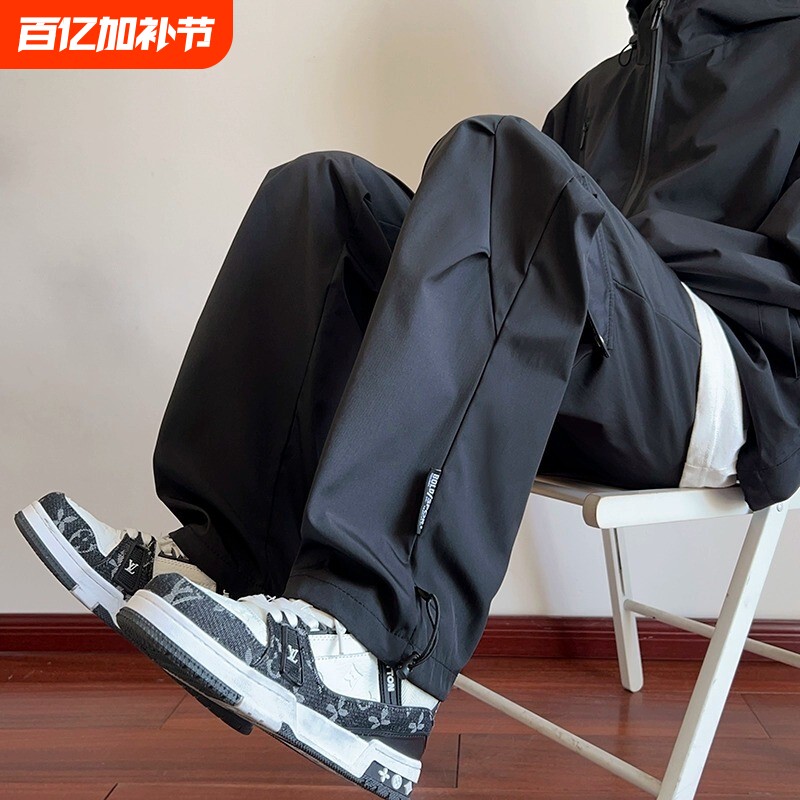 男童软壳冬装儿童加绒冲锋裤2026秋冬防风运动工装裤阔腿裤黑色