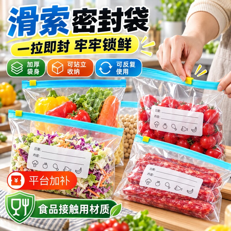 保鲜袋食品级家用密封袋零食水果收纳袋拉链式冰箱专用冷冻分装袋