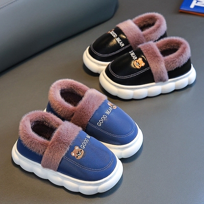 儿童棉鞋男童冬季防水防滑棉拖鞋女童宝宝毛毛全包跟拖鞋软底加绒