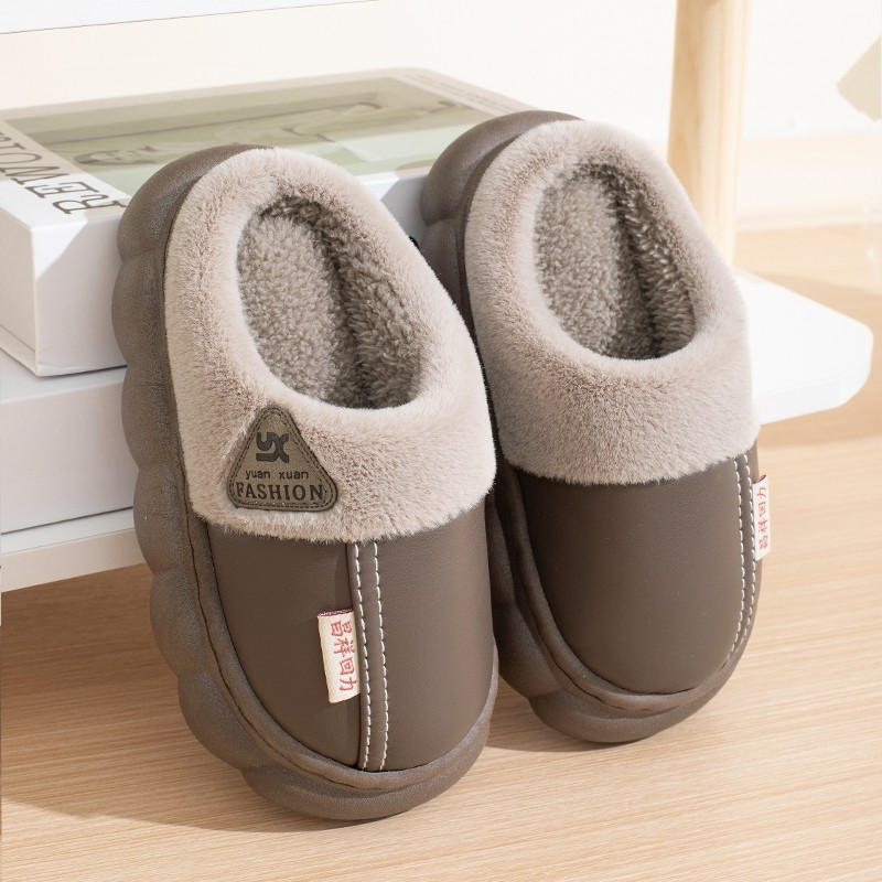 男童棉拖鞋冬季室内防滑防水pu中大童包跟宝宝毛拖鞋亲子男孩外穿