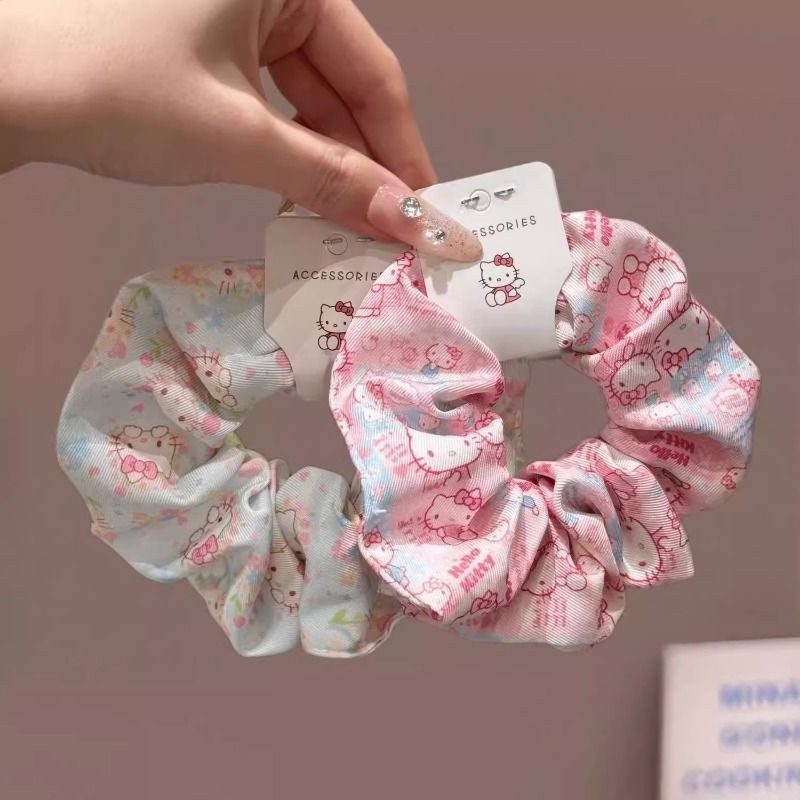 2025新款原创设计高级感大肠发圈KT印花小猫粉色大肠圈小众绳头