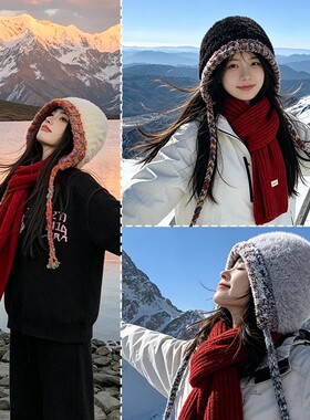 旅拍日常穿搭女毛线帽流苏民族风