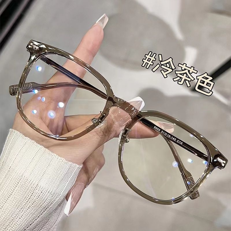冷茶色近视眼镜女潮可配度数学生防蓝光镜素颜显瘦方圆高级感镜框