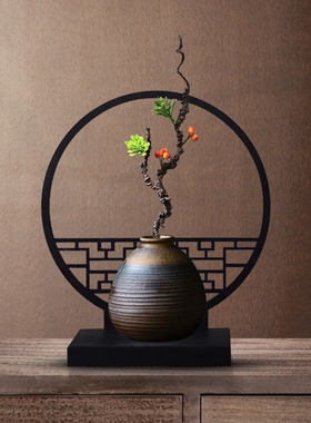 宋代美学摆件屏风摆件花瓶小绿植新中式迎客松仿真盆景造景茶桌