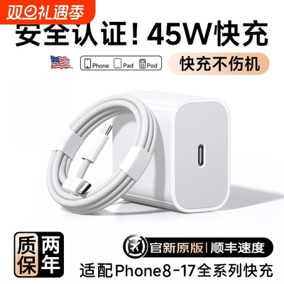 【官方正品】45W快充适用苹果17充电器iPhone16ProMax原装ipad快充插头15手机14/13/12数据线PD30W闪充一套装