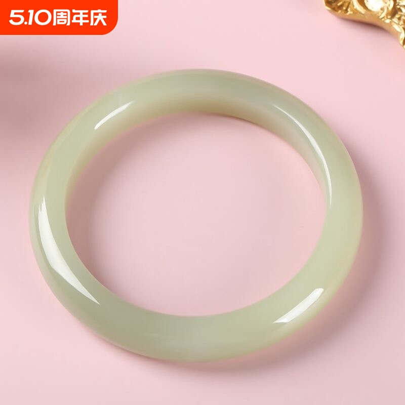 正品羌黄口玉晴水手镯平替真玉新疆阿富汗玉金丝玉手镯湖水绿珠宝