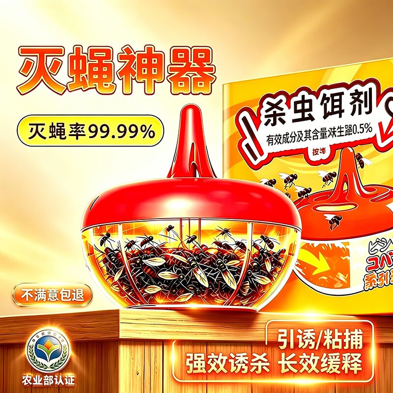 果蝇诱捕器杀蝇饵剂灭苍蝇药家用厨房杀虫剂小飞虫克星灭杀神器驱