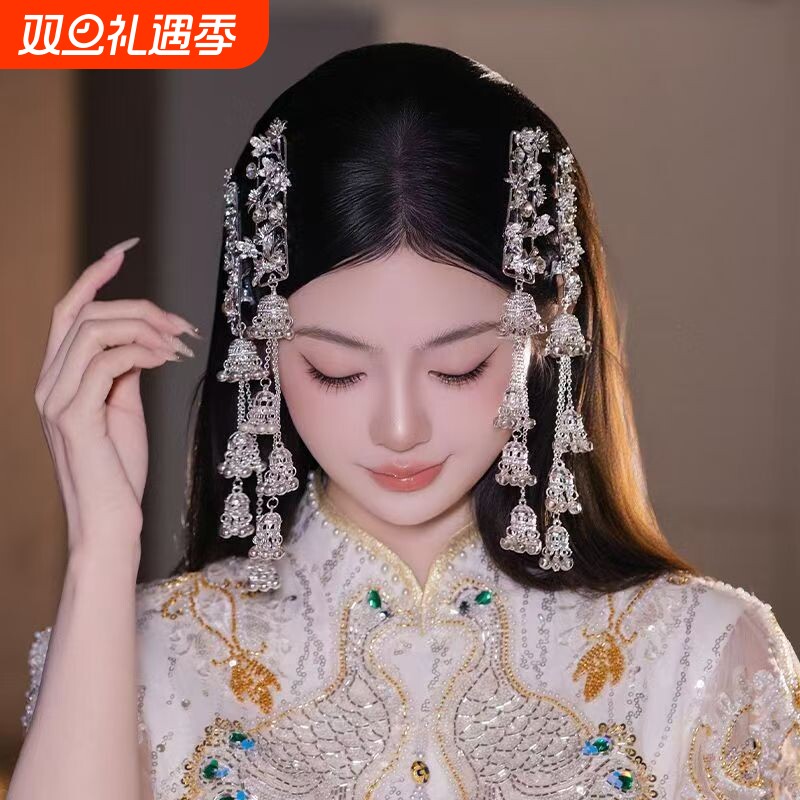 侧边发夹中式银色流苏风铃铃铛同款刘海元素民族风刘海边高级发饰
