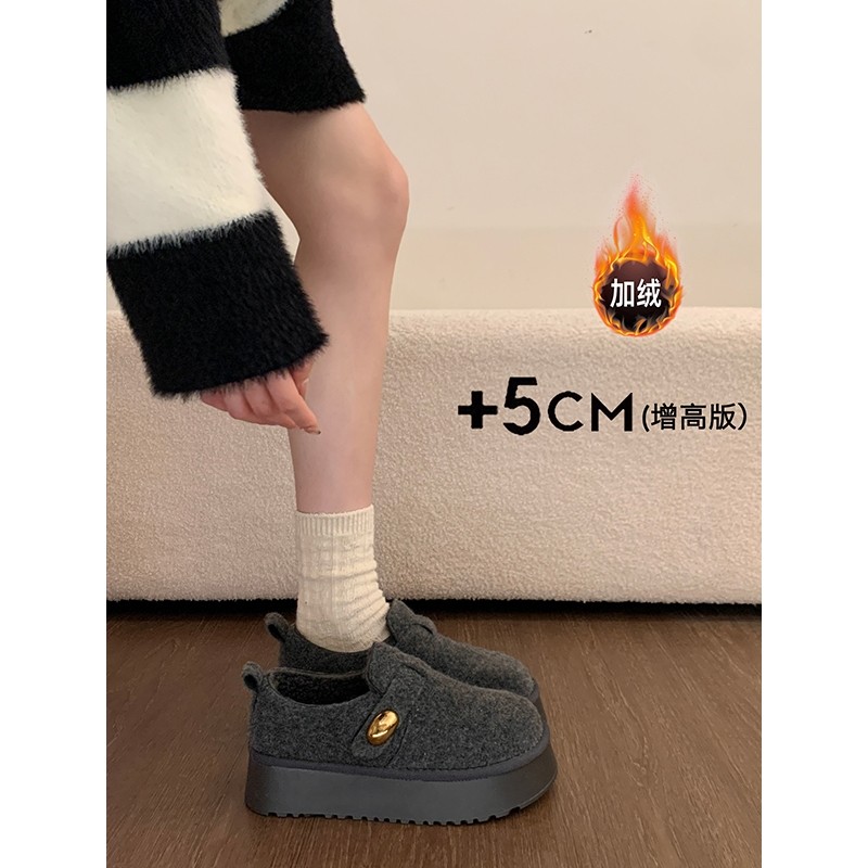 厚底增高灰色毛呢勃肯鞋女鞋子2025新款冬季雪地靴毛毛棉鞋乐福鞋,女鞋,勃肯鞋/软木鞋,淘宝优惠券,粉丝福利购,淘宝优惠卷