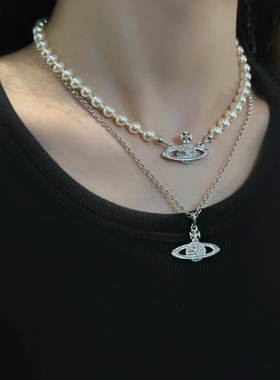 西太后珍珠别针项链韦雪同款轻奢小众高级感锁骨链不掉色颈链INS