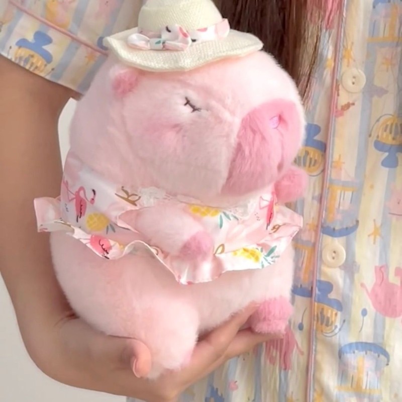 夏日沙滩派对水豚卡皮巴拉毛绒玩偶公仔可爱布娃娃送女生日礼物