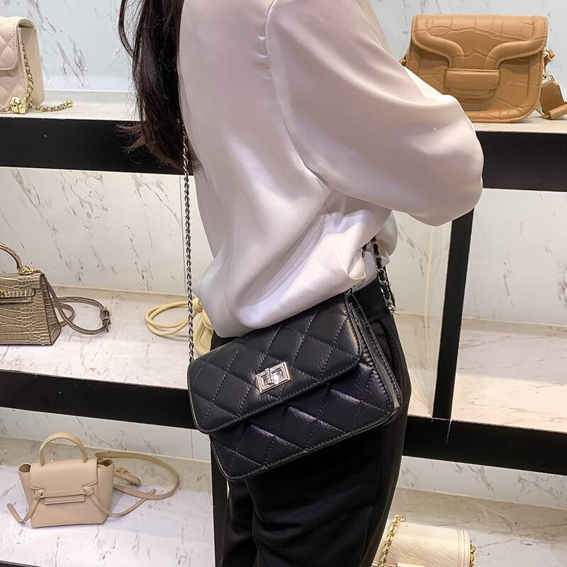 女仕新款时尚轻奢女包链条包女士包包单肩斜挎包小香风菱格包手提