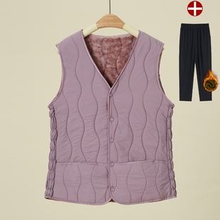 百搭内胆 v领坎肩修身 奶奶秋冬新款 棉马甲女加绒保暖背心妈妈短款