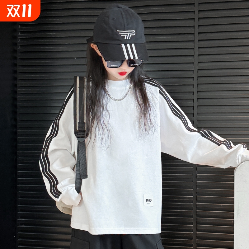 女童打底衫秋季2025新款儿童纯棉白色上衣女大童秋装洋气长袖卫衣