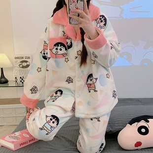 秋冬季 家居服套装 长袖 大码 珊瑚绒加厚加绒保暖2025年新款 睡衣女款