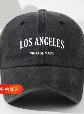 ins灰色棒球帽子女款夏季美式水洗大头围潮显脸小鸭舌帽绿色黑色