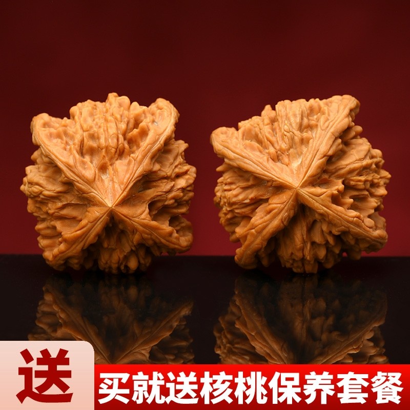 文玩核桃麒麟纹官帽四棱拼接筋异形核桃古玩盘玩手把件男狮子头