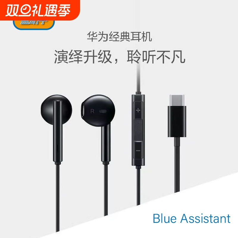 适用于华为有线耳机经典款Type-C扁头半入耳式带麦游戏扁孔通用