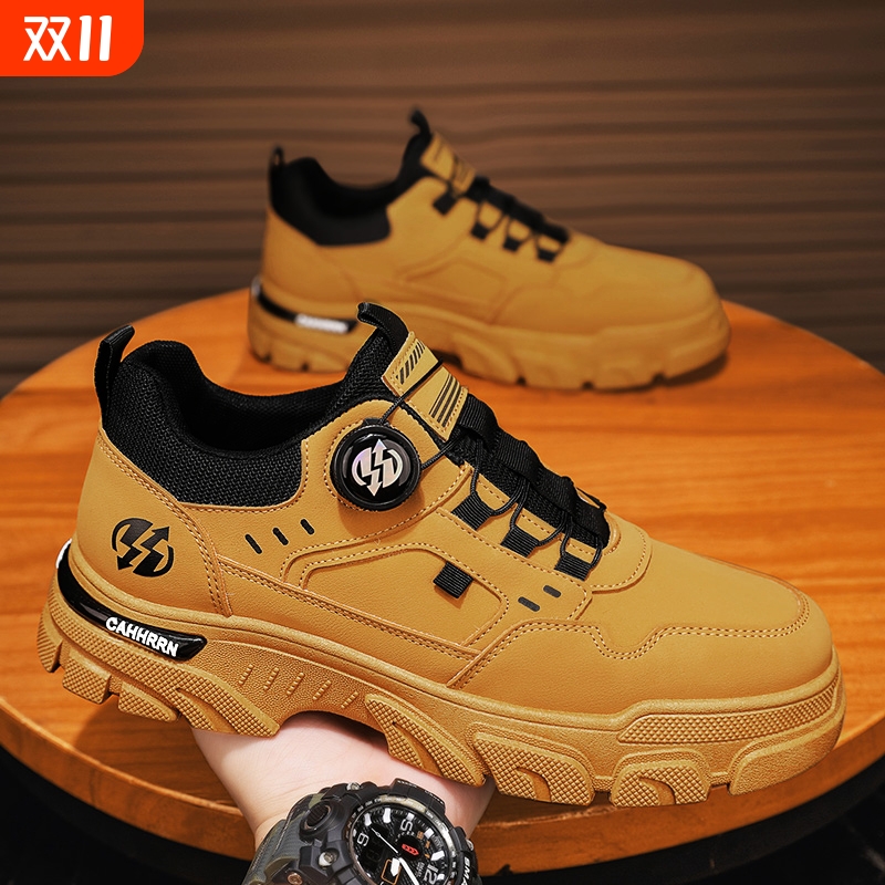 男鞋2025秋季新款低帮一脚蹬旋转纽扣运动休闲潮鞋户外防水工装鞋