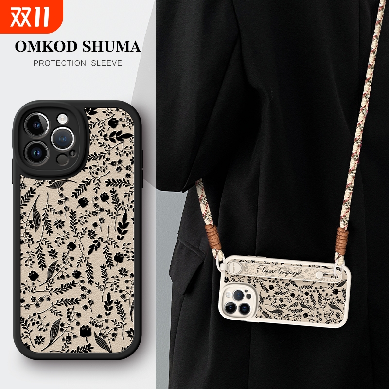 适用苹果16手机壳iPhone 15新款17腕带13支架12斜挎11可背pro挂绳promax女x防摔xs保护套8plus轻奢14花纹Air