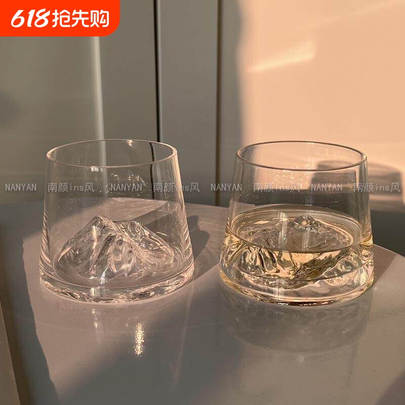 水晶款富士山杯冰山玻璃杯观山杯日式ins雪山杯水杯茶杯威士忌杯