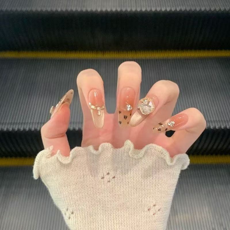 秋冬高级渐变猫眼穿戴美甲手工贴片中长款法式椭圆固态烤灯粉色,彩妆/香水/美妆工具,穿戴甲/甲片,淘宝优惠券,粉丝福利购,淘宝优惠卷