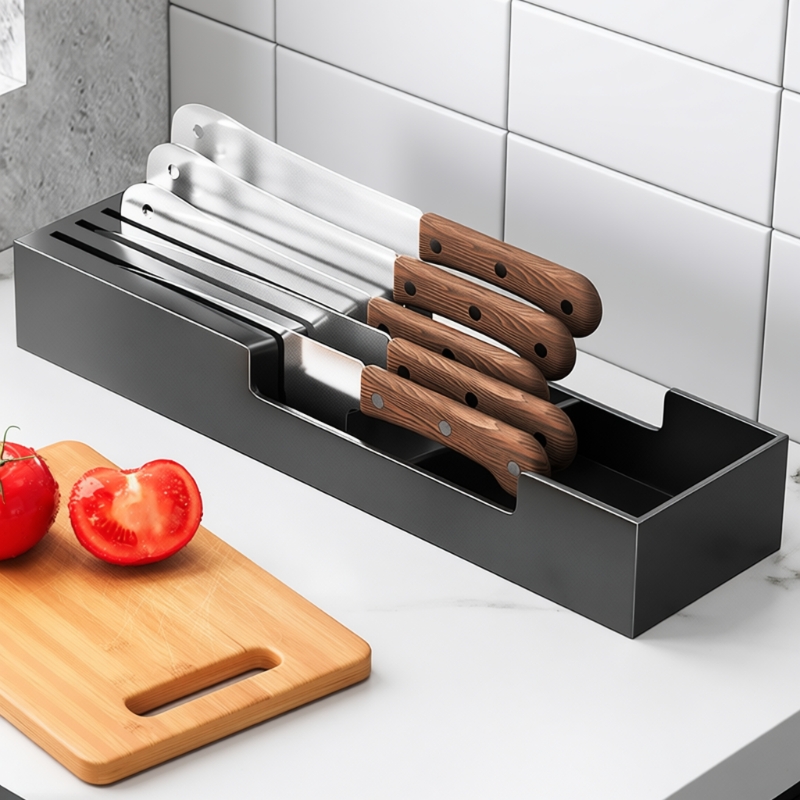 不锈钢刀架置物架卧式刀座横放平放菜刀厨房抽屉内置刀具收纳