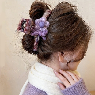 葡萄软糖~头发抓夹女爱心毛绒鲨鱼夹高级感盘发夹大号发量大头饰