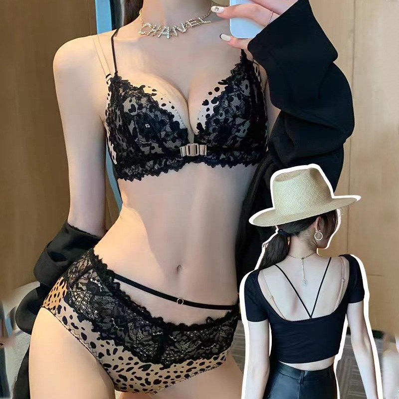 性感前扣内衣女小胸聚拢收副乳防下垂细肩带美背纯欲文胸套装蕾丝