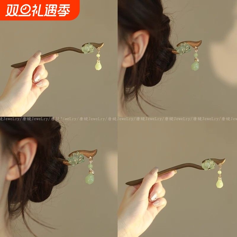 儿童新中式流苏盘发木簪子女2025新款高级感旗袍古风发吊坠