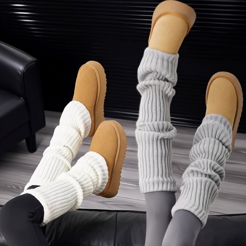 羊毛袜套显瘦y2k辣妹喇叭型配小皮鞋女生堆堆袜小腿套冬季白色