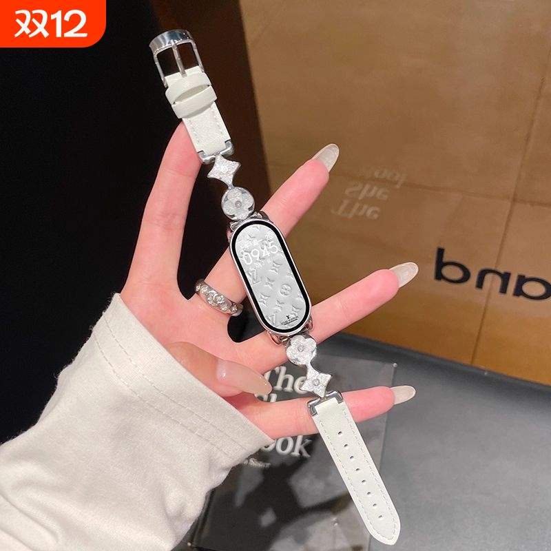适用小米手环10表带8/9NFC高级感鎏金星芒四叶草拼接皮质陶瓷版智能运动配件高级秋冬