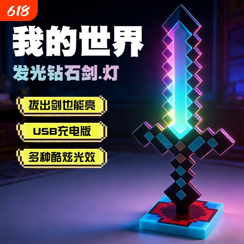 我的世界MC钻石剑儿童男女孩发光宝剑创意灯周边模型玩具礼物像素